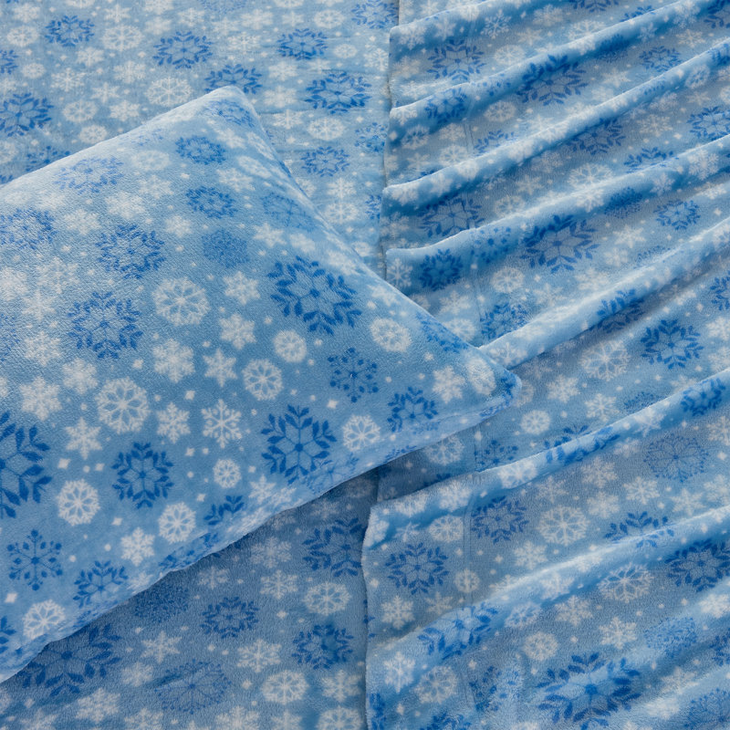 Ensembles de draps en velours ultra doux, Flocon de neige bleu, Géométrique