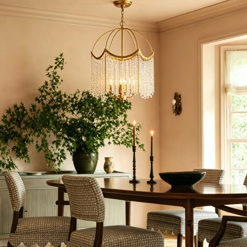 Lustre en cristal Glam 4/6-lumières Auralis, H 20,8 po x l 15,7 po x P 15,7 po, Quatre lumières
