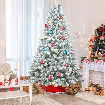 Arbre de Noël 7 pi avec pommes de pin, arbre des Fêtes en PVC enneigé, 1124 pointes, 45 pommes de pin naturelles, support en métal robuste, pleine forme pour la décoration saisonnière