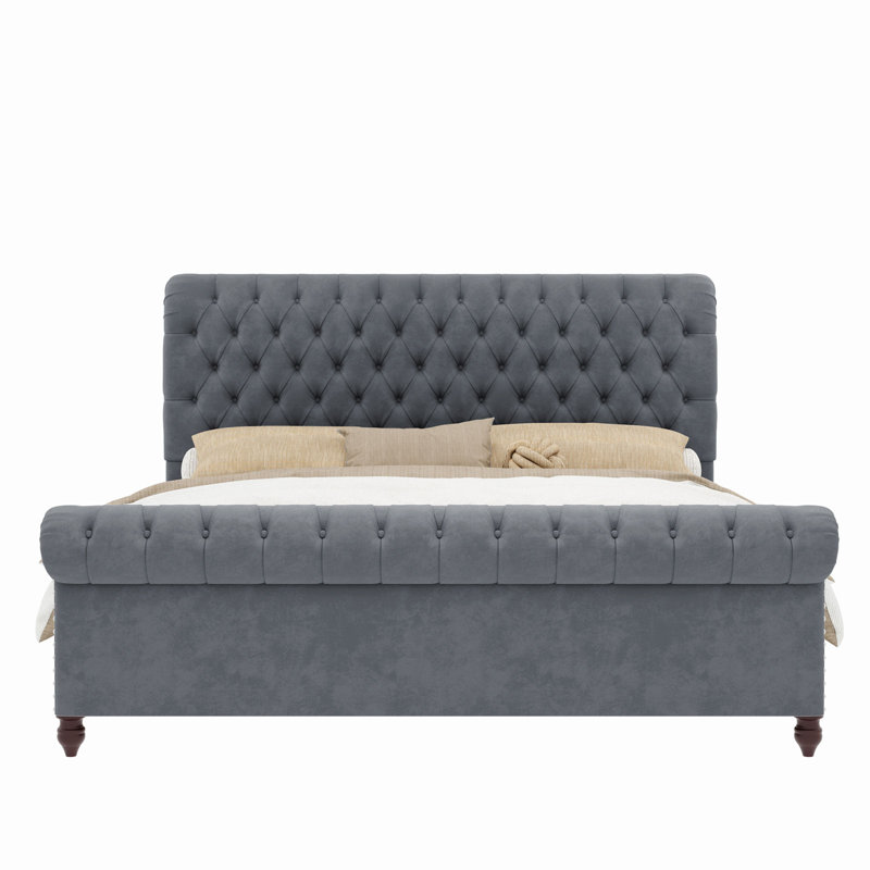 Lit tapissier Manervia, Grand, gris