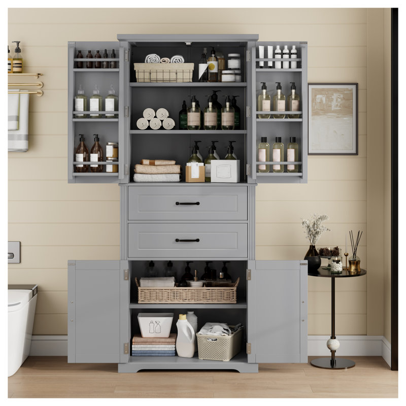 Armoire de rangement autoportante classique en panneau de fibres à densité moyenne gris avec tablettes et tiroirs réglables