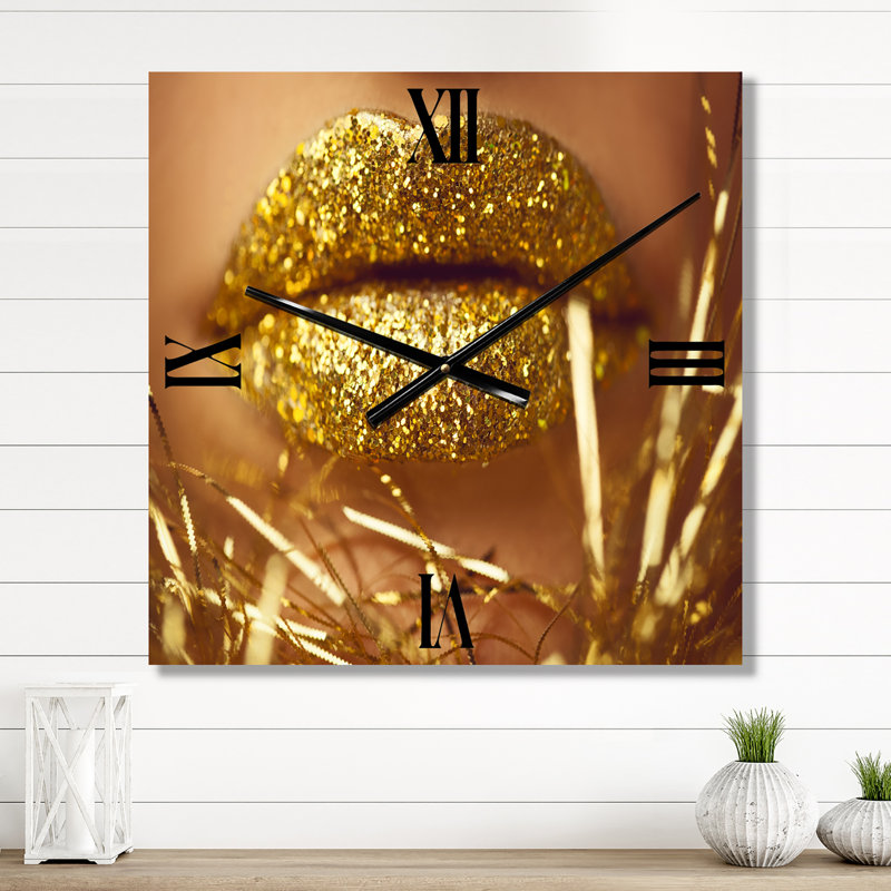 Golden Woman Lips - Horloge murale moderne, Petit