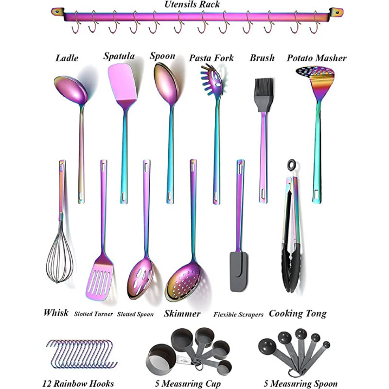 Ensemble de 37 ustensiles de cuisine, ensemble d'outils de gadgets de cuisine avec supports à ustensiles