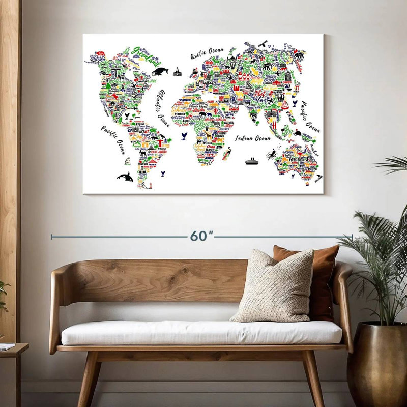 Carte du monde de la typographie colorée Aliaz, H 32 po x l 48 po