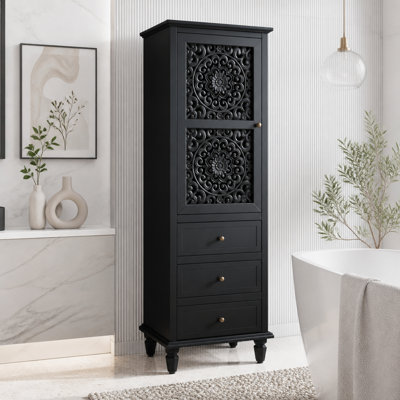 63-Inch Tall Farmhouse Storage Cabinet with Carved Door