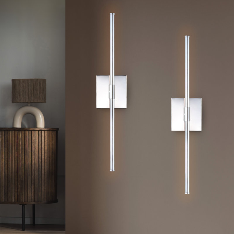 Vernes 28" Modern Minimalist Dimmable Integrated LED Metal Wall Sconce, Chrome