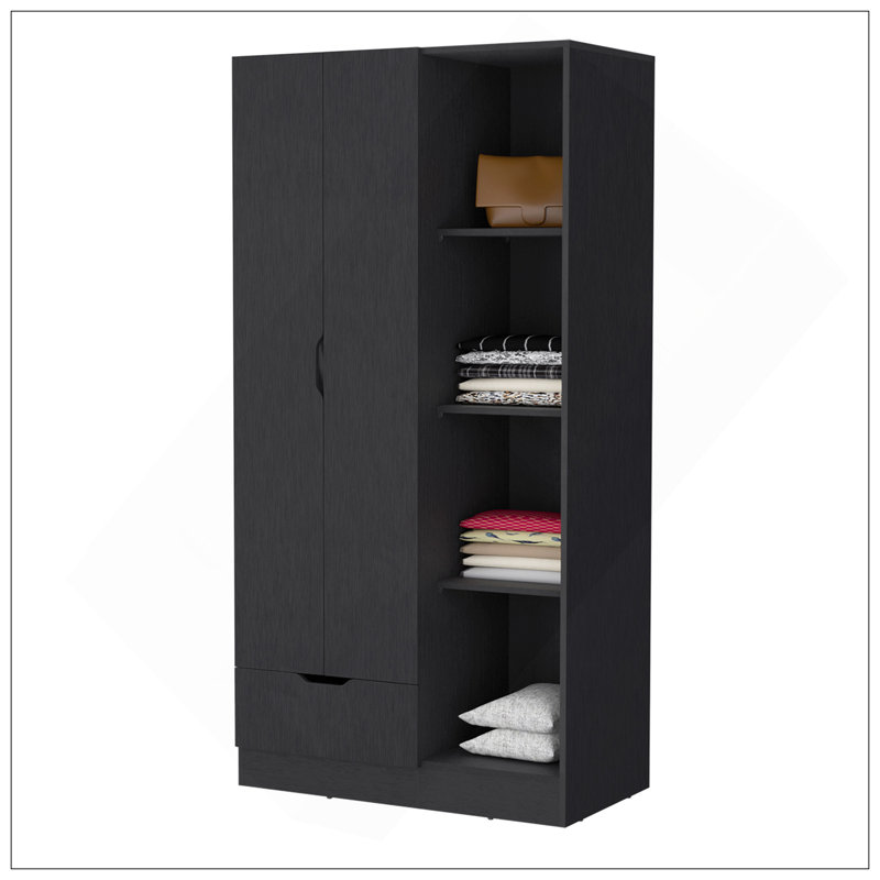 Armoire Redmond avec tiroir simple, 4 tablettes de rangement et tringle