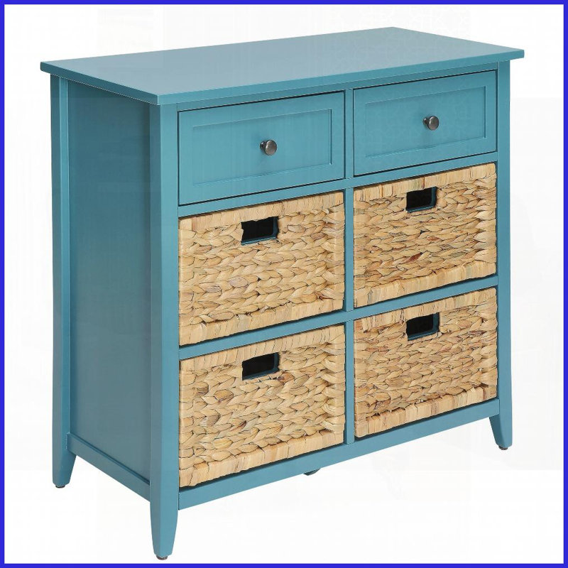 Table basse bleu sarcelle avec 6 tiroirs Façades de panier, rangement spacieux pour le salon, accès facile