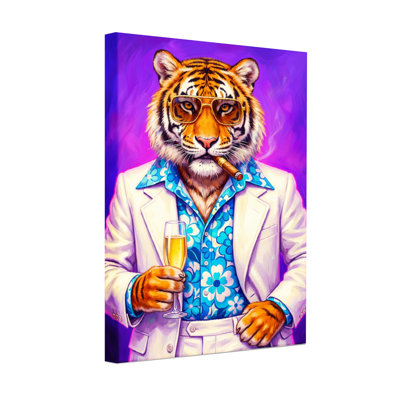 Animals Tiger Wears Suit And Sips Champagne