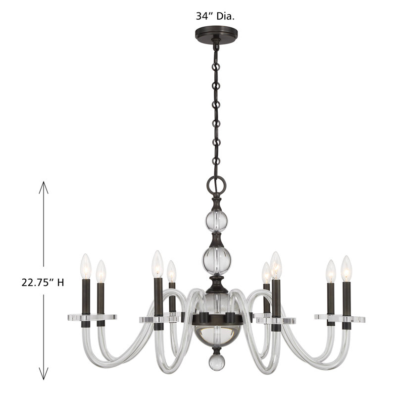 Lustre 8 lumières Aragon en bronze méditerranéen, H 22,75 po x l 34 po x P 34 po, 8 lumières
