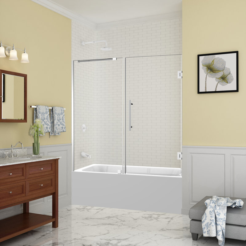 Belmore 60" x 60" Hinged Frameless Tub Door, Chrome