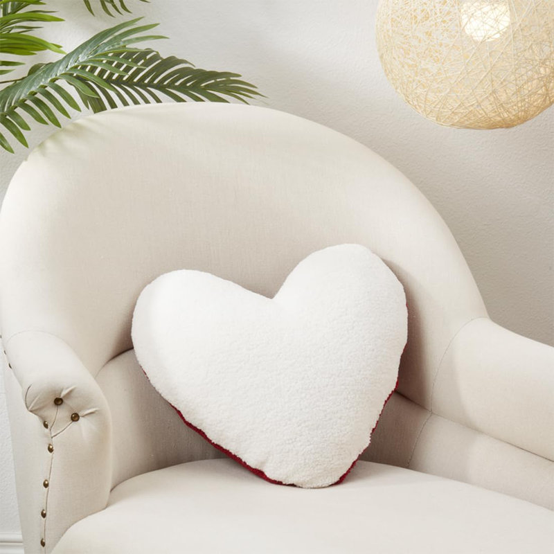 Red & White Reversible Heart Shaped Poly-filled Decorative Throw Pillow 15" W X 16" L