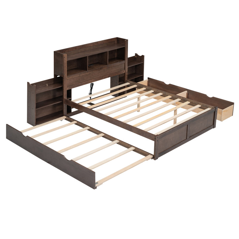 -Lit double pleine grandeur avec 2 tiroirs, lit gigogne simple et tablette escamotable