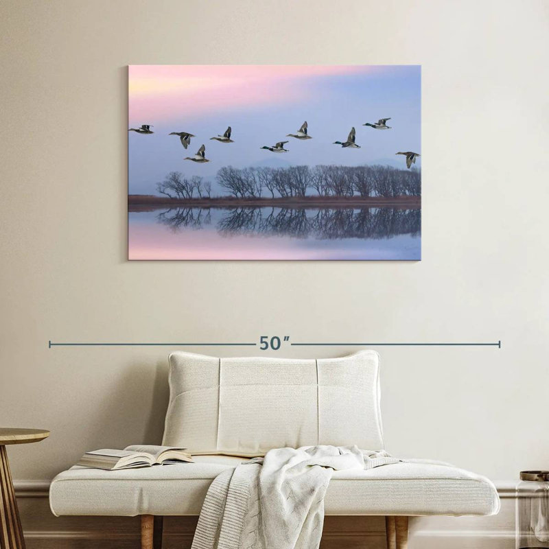 Crowle ciel rose sur les canards, H 26 po x l 39 po