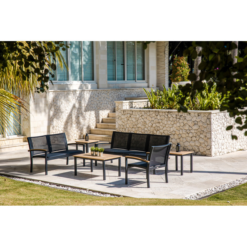 SoHo 40" Rectangle Teak Aluminum Outdoor Coffee Table, Black
