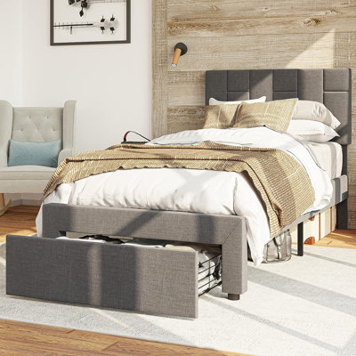 Lashawnda Modern Style Fabric Upholstered Bed Twin Size Platform Bed With Storage Drawer