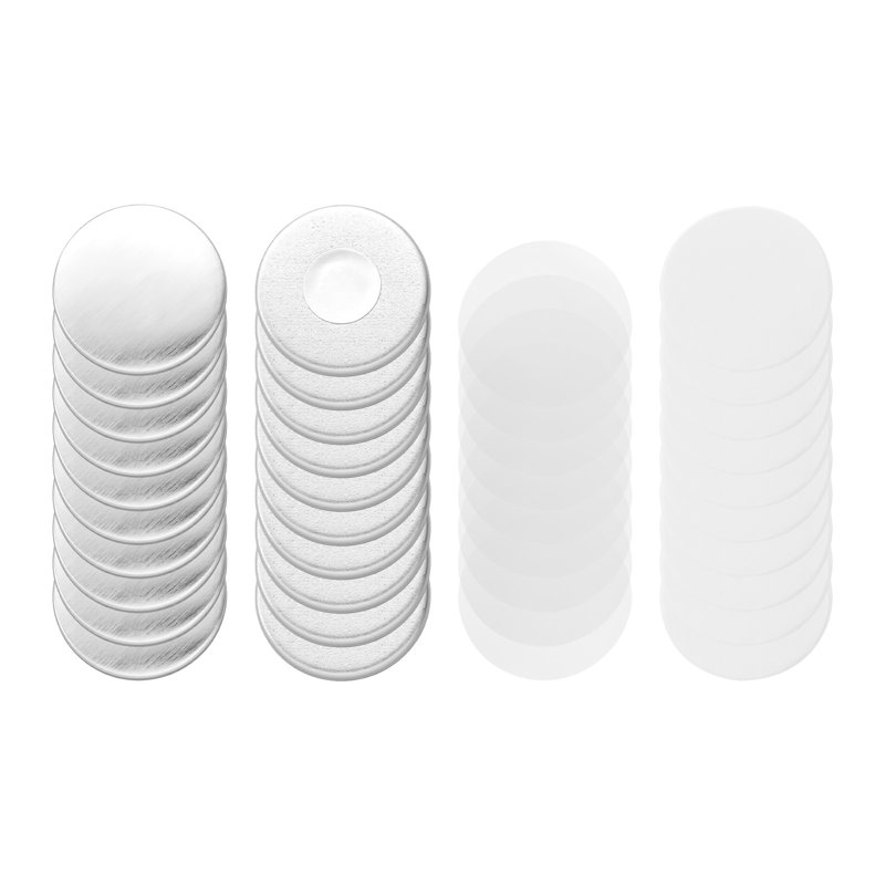 Button Maker Supplies 50 Sets 1.26 in / 32 mm Refrigerator Magnets, Button Parts with Magnetic Backs, Metal Shells, Clear Mylar Films, and Blank Circle Papers, for Home DIY and Kitchen Decor