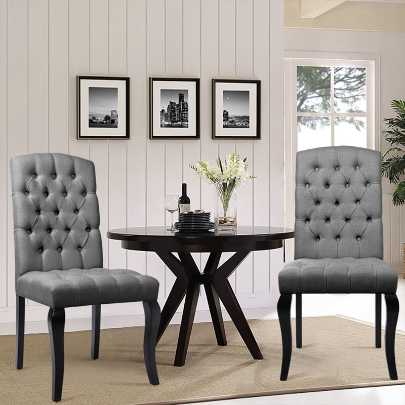 Danton 50cm H Tufted Linen Upholstered Side Chair, Grey