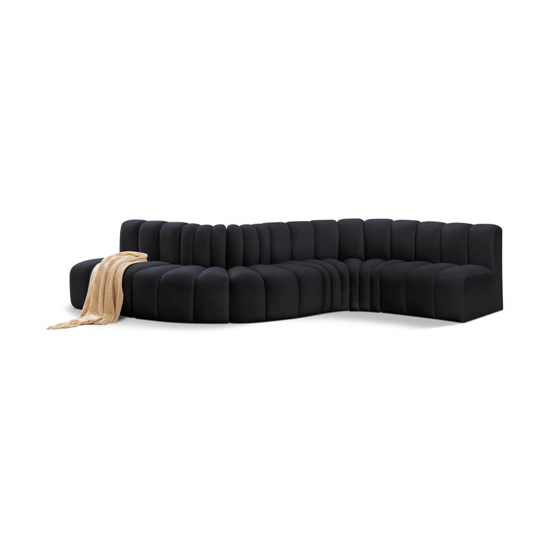 Izelia Upholstered Curved Sectional Reversible, Black Velvet