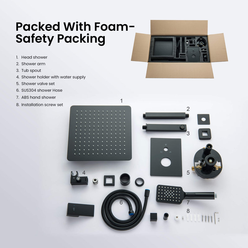 Dual Function Complete Shower System with Rough in-Valve, Matte Black