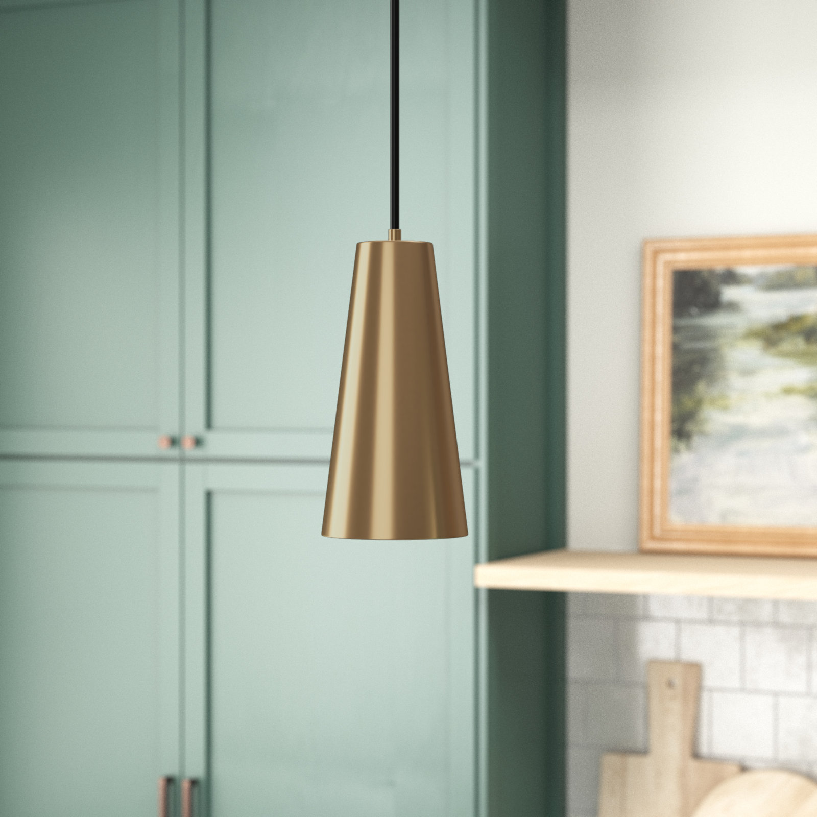 Deandra Single Light Metal Dimmable Pendant, Brushed Gold
