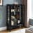 Lighted Black Curio Cabinet With Tempered Glass Doors & Mirrored Back-32573039