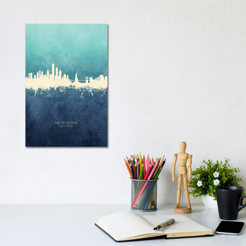 New York New York Skyline Navy Cyan by Michael Tompsett - Wrapped Canvas Gallery-Wrapped Canvas Giclée