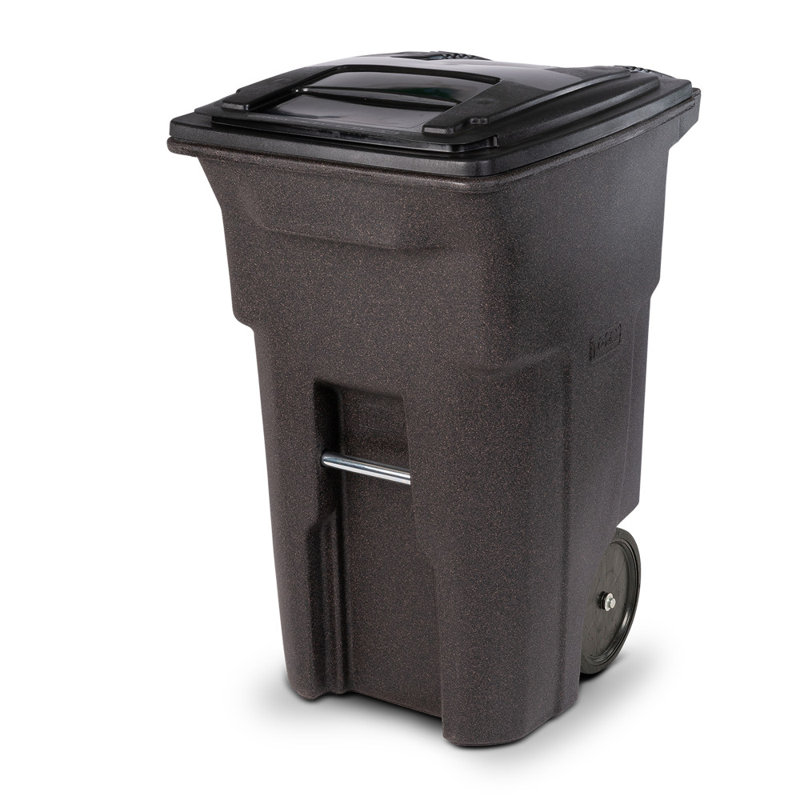 Trash Can With Smooth Wheels And Lid, 64 gal., Brown