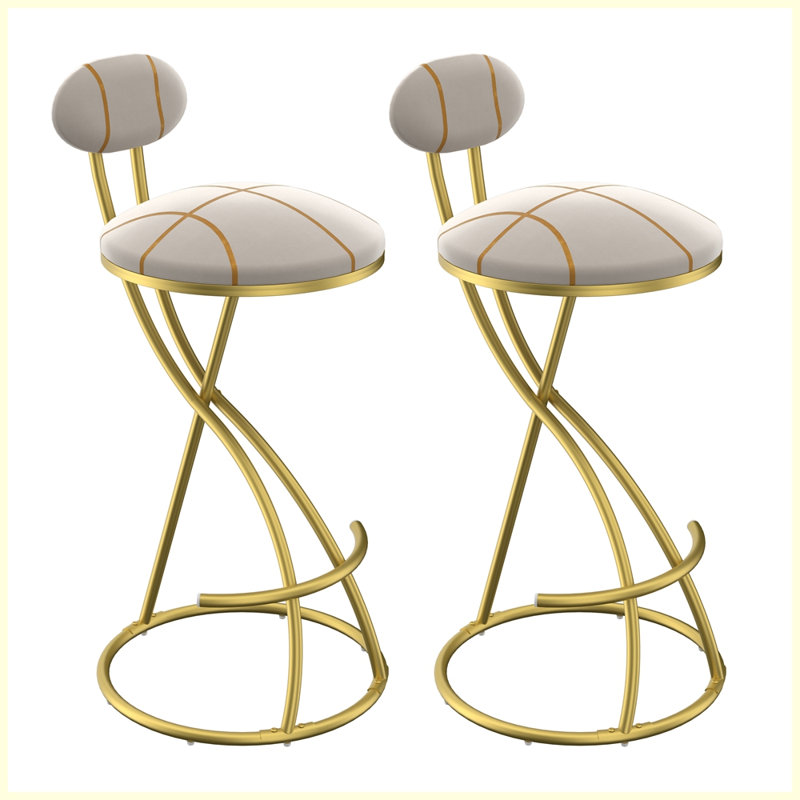 Ensemble de 2 tabourets de bar modernes avec repose-pieds, Doré, Blanc crémeux