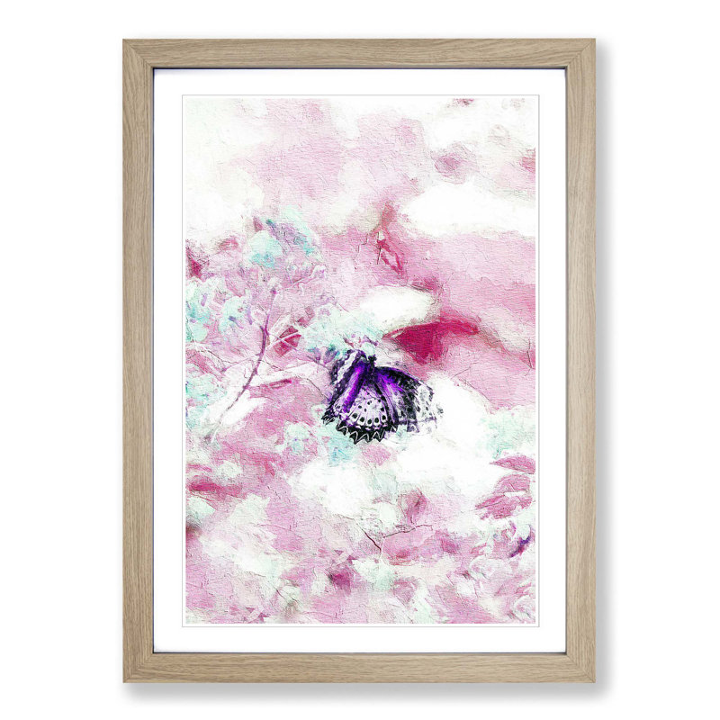 A Butterfly Upon A Flower In Abstract - Single Picture Frame Painting, Oak Framed, 63cm H x 45cm W x 2cm D