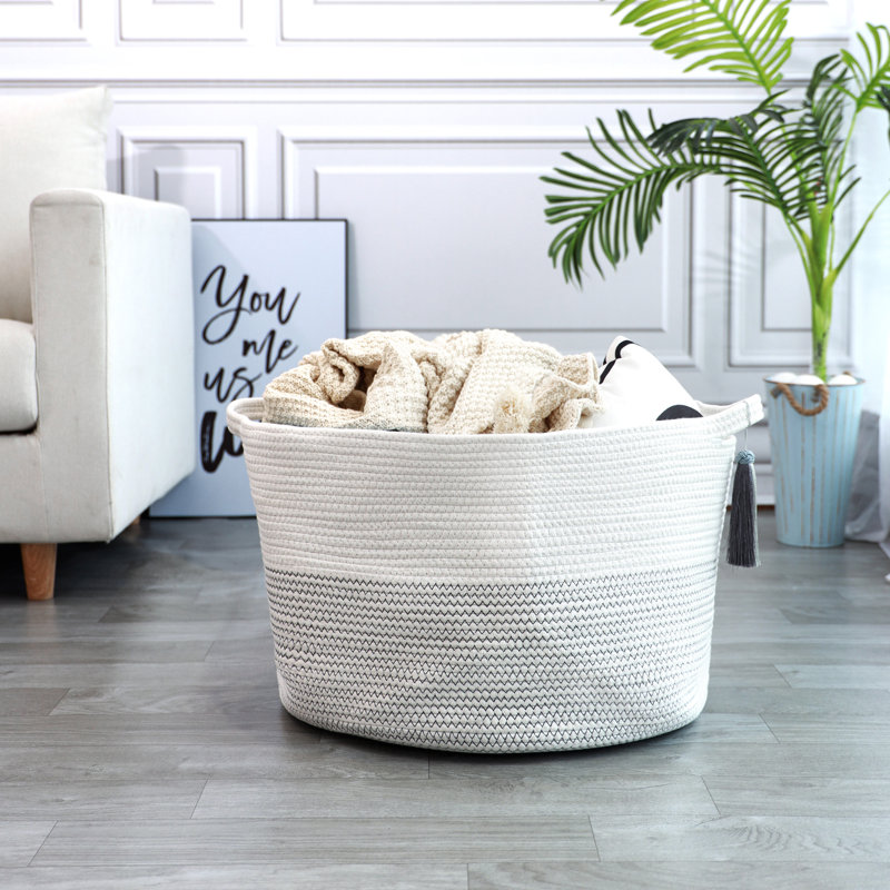 Dovecove Decorative Basket, 13.8" H x 21.8" W x 21.8" D, Beige/Black