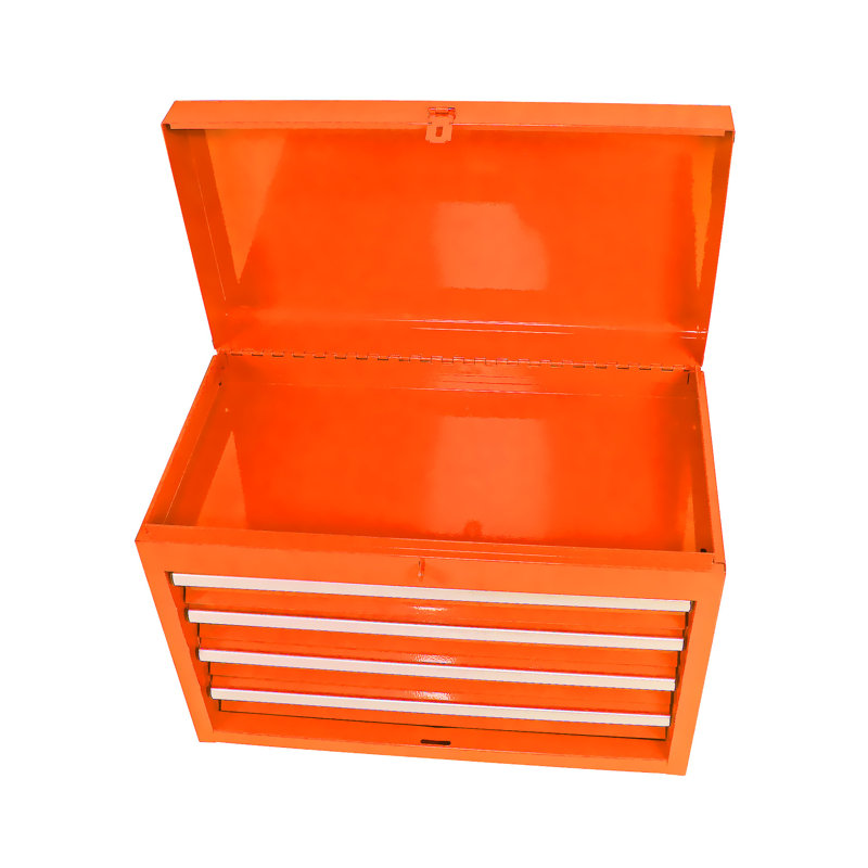 5 Metal Tool Chest With Lockable Wheels & Hook Holes - Orange Storage Side Handles, Orange