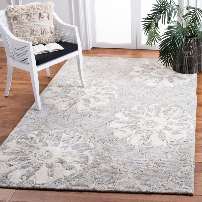 Tapis argenté en laine / viscose touffeté à la main Aholla, Rectangle 4 pi x 6 pi