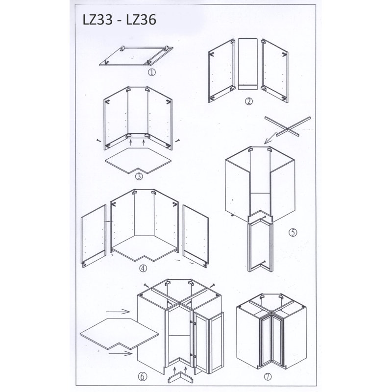 Armoire de coin 36 pouces style Lazy Susan, H 34,5 po x l 36 po x P 36 po