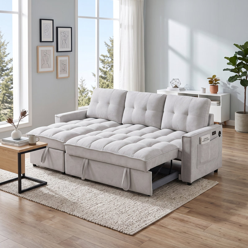 Canapé modulaire inclinable avec lit escamotable Lesniak, Light Gray