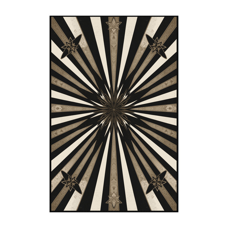 Machine Washable Manhasset Posh & Luxe Starburst Rug in Black – Black Binding, 4x6