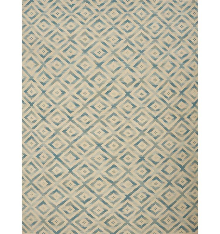 Tapis beige/bleu handwoven à tissage plat
