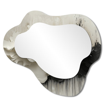 Noir et blanc - Horizontale non reliée, goutte à goutte, peinture I - goutte à goutte, miroir asymétrique irrégulier, miroir mural moderne, imprimé sur métal