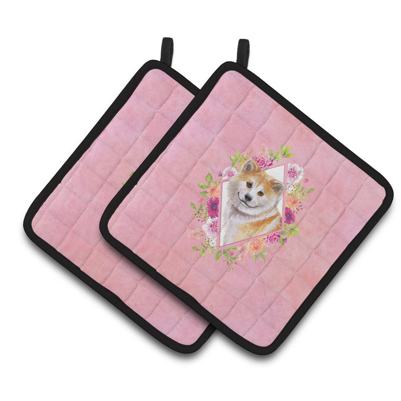 Ensemble de cuisinier poignée 2 pièces caroline trésors sheltie, Rose, Shiba Inu