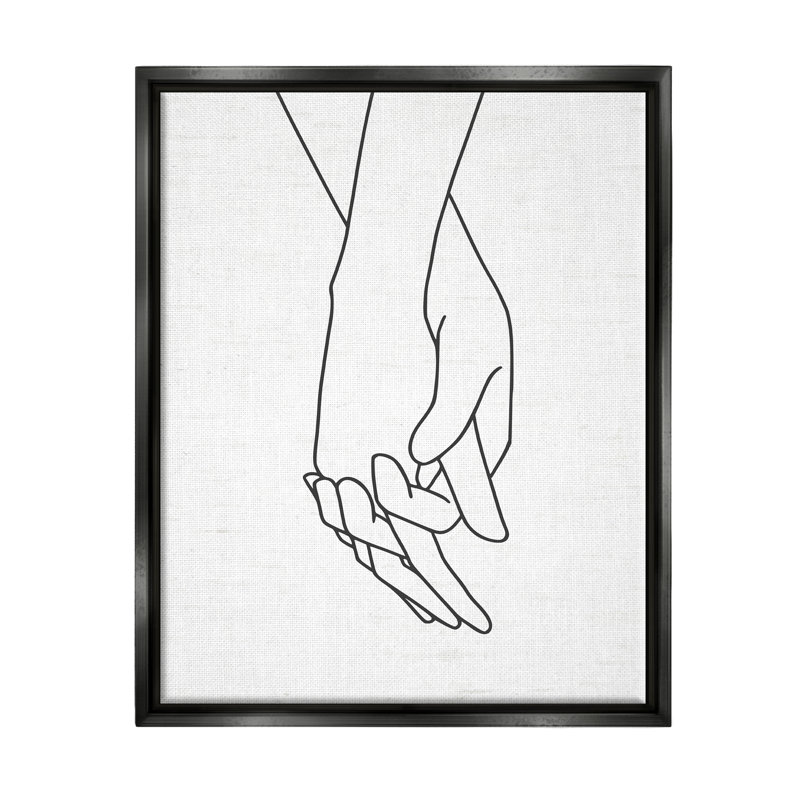Romantiques mains dans la main, dessin d'un couple d'amoureux par lettré et doublé - reproduction de cadre flottant sur toile