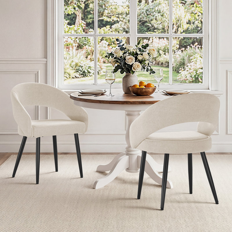 Chaises de salle à manger rembourrées Sabuk, 2, Lin blanc crème