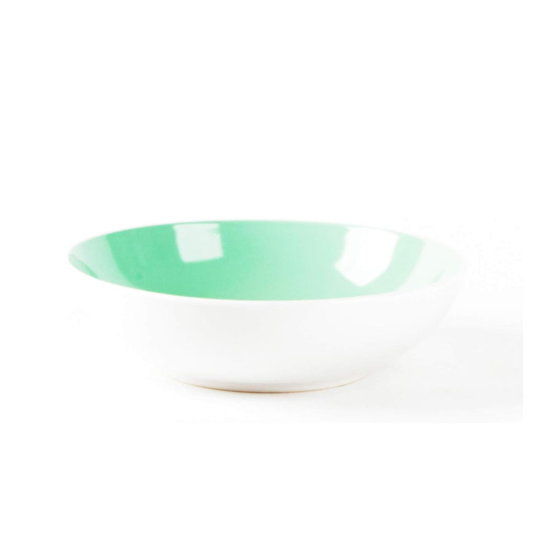Service de table 12 pièces en grès HomeVSS, forme coupe, extérieur blanc et intérieur émaillé brillant, pour 4 personnes.