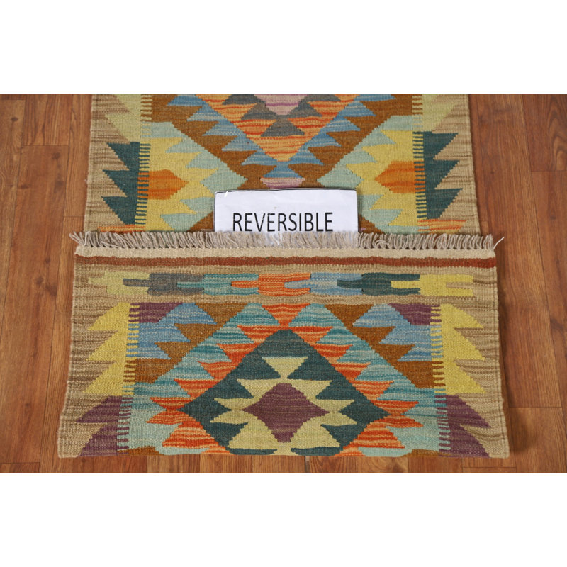 Reversible Wool Kilim Runner Rug 2x7
