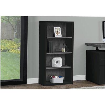 Bibliothèque, armoire, étagère de présentation, 5 niveaux, 48 pouces de hauteur, bureau, chambre à coucher, placage noir et gris, moderne, moderne