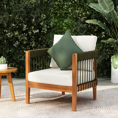Fauteuil club d'extérieur en bois avec corde tissée à la main, coussins incurvés et amovibles - Water-Patio Lounge For Porch Garden, 28,12 po de profondeur, 28,82 de largeur, 24,6 de hauteur, 28,13 lb de poids