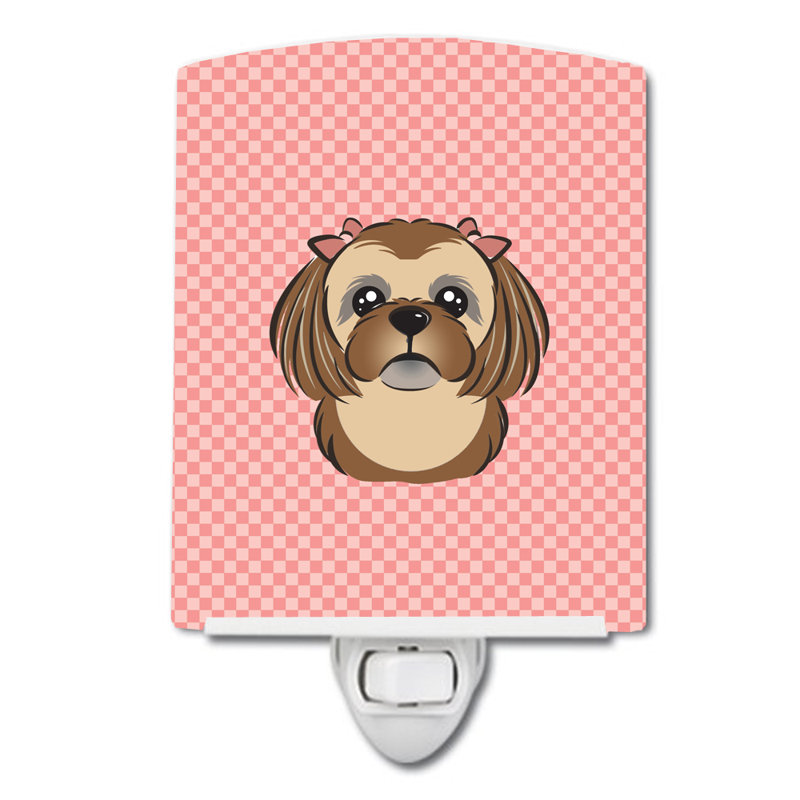 Éclairage de nuit en céramique damier de braque teckel, Rose, Shih tzu brun chocolat