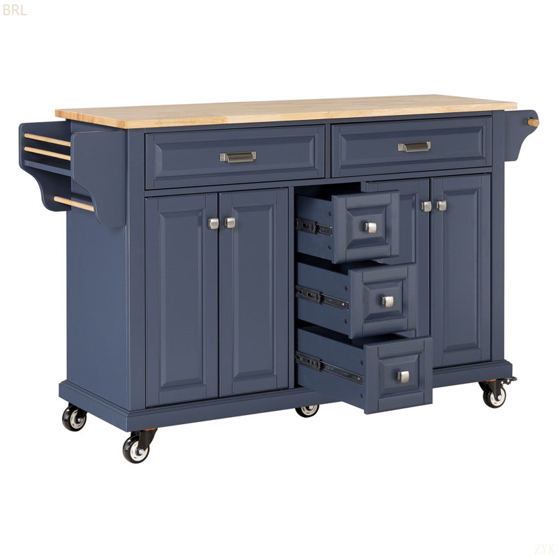 Makhel Wood Kitchen Island, Blue