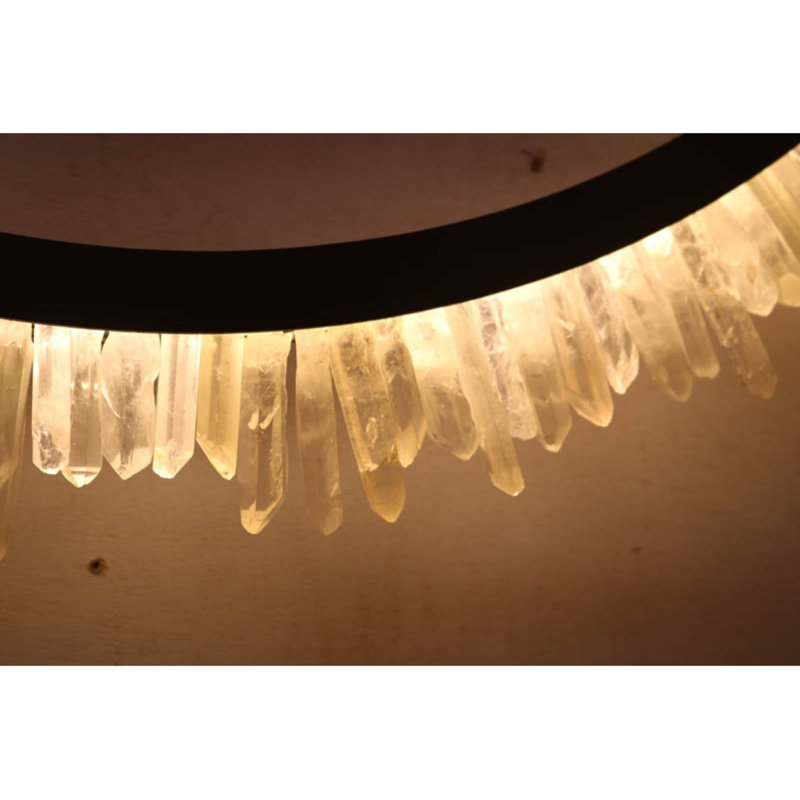 Lustre suspendu Kulpsville, Quartz vert, Or antique, 60” Diameter x 6" Height