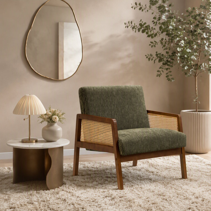 Chaise d'appoint rembourrée, fauteuil de salon, chambre à coucher, Green Polyester