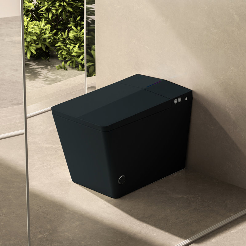 Black Square Smart Toilet With Built-In Tank, Auto Flush, Heated Seat, Remote Control, Led Display, Accent Tank For Bathroom, Matte